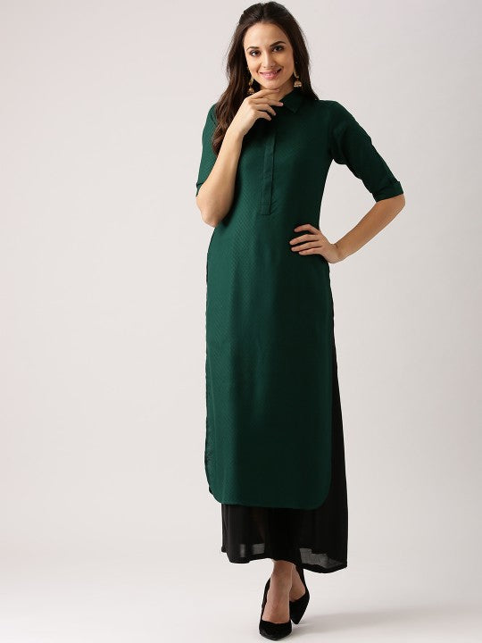 Airy Linen Women Green Kurti