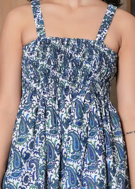 Indigo printed short dress