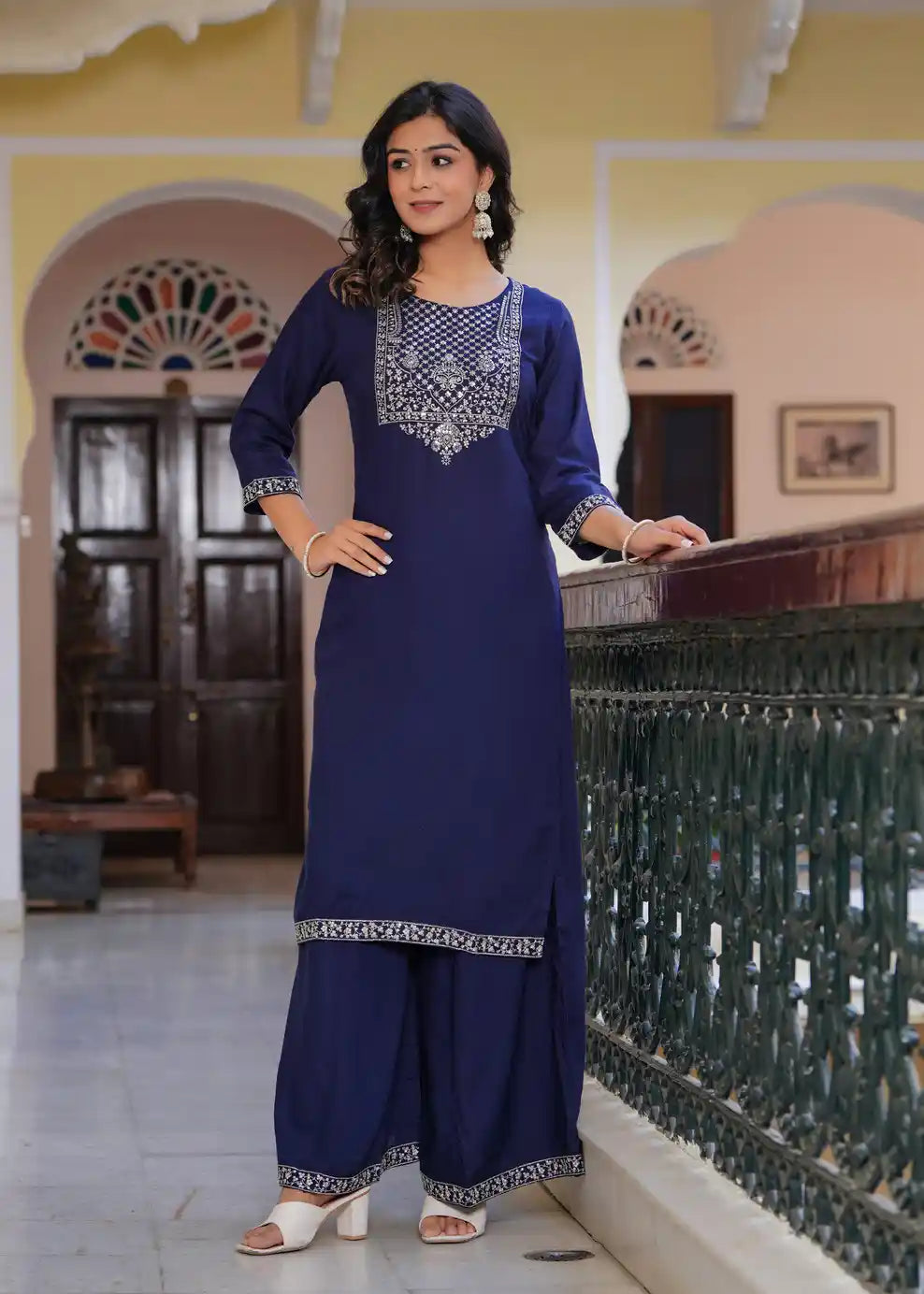 Navy blue kurti with palazzo