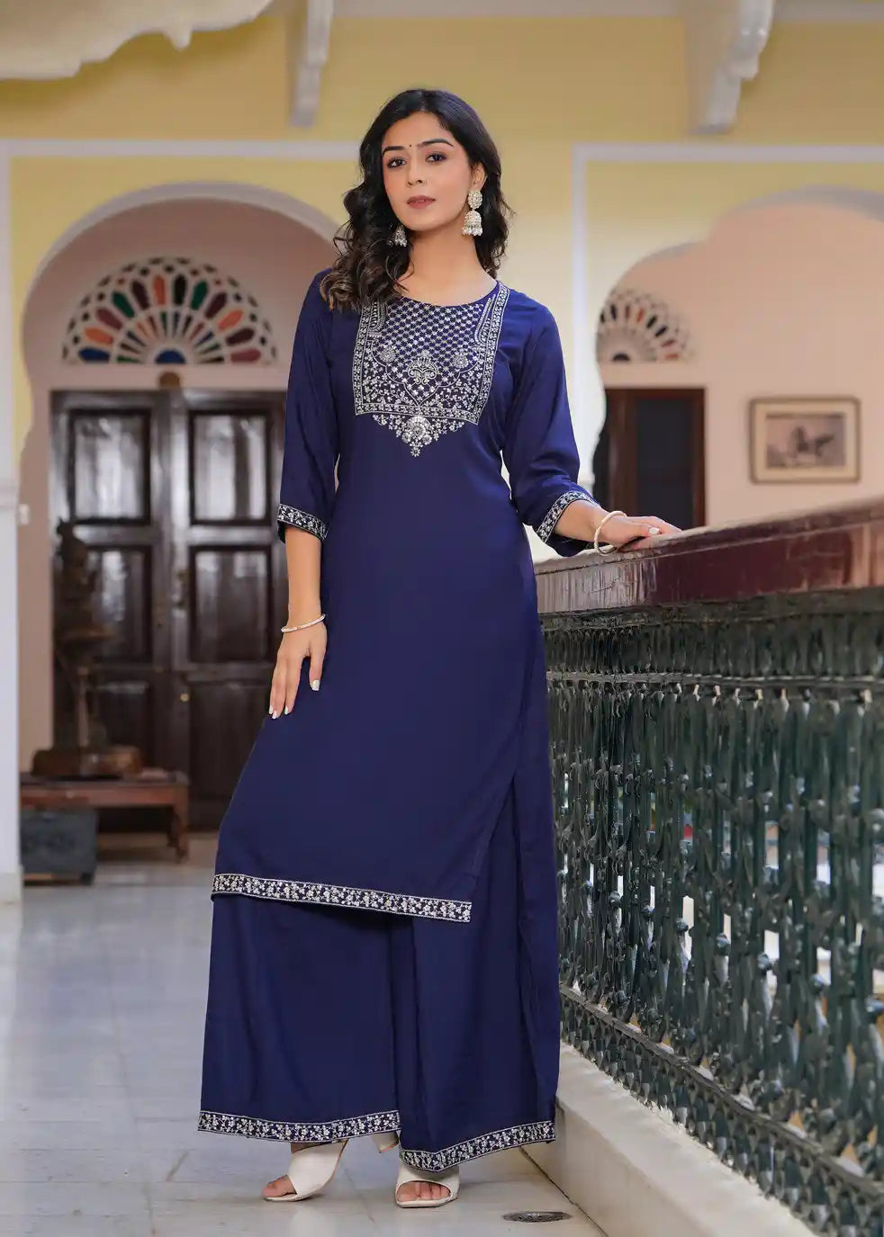 Navy blue kurti with palazzo