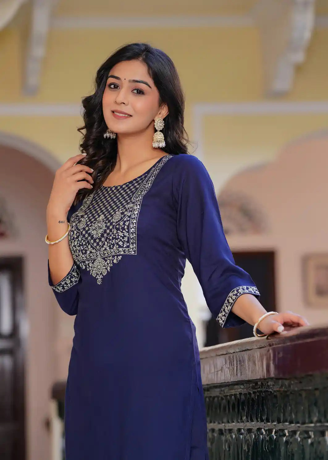 Navy blue kurti with palazzo