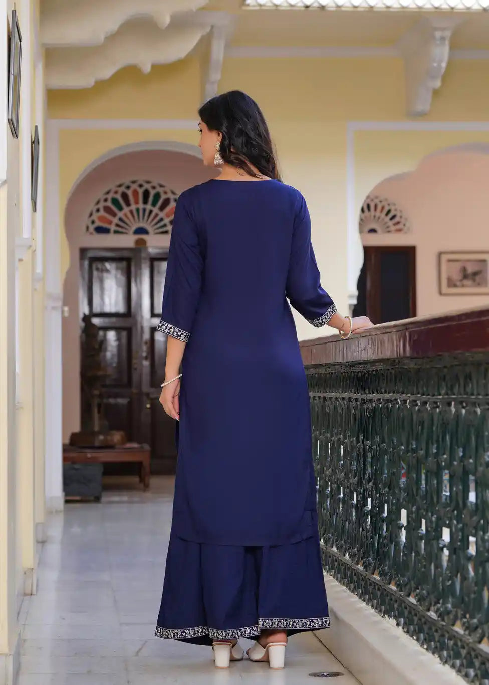 Navy blue kurti with palazzo