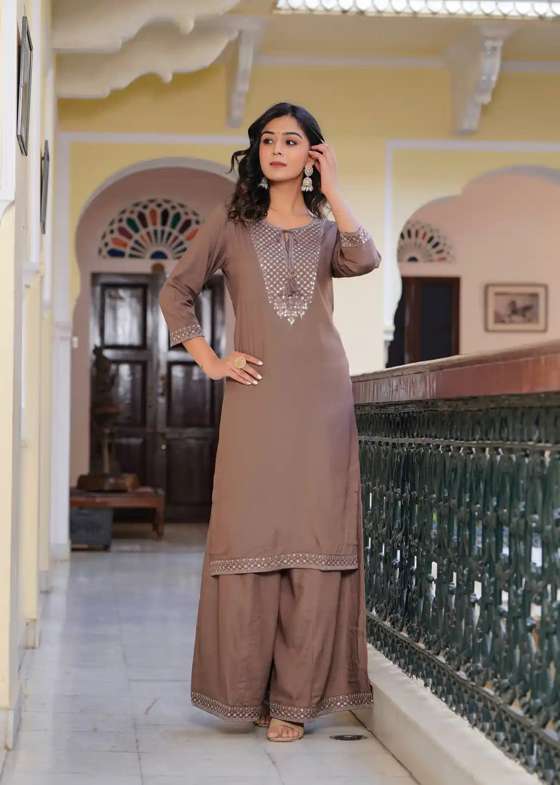 Brown kurti with palazzo