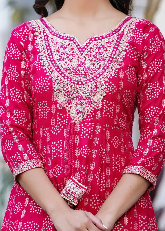 Rani pink kurti with pant and dupatta