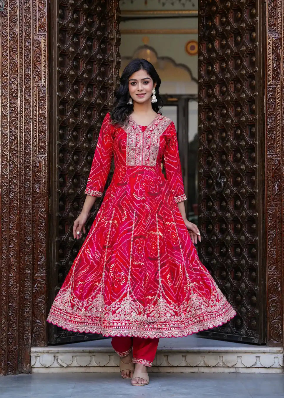 Red kurti with pant and dupatta