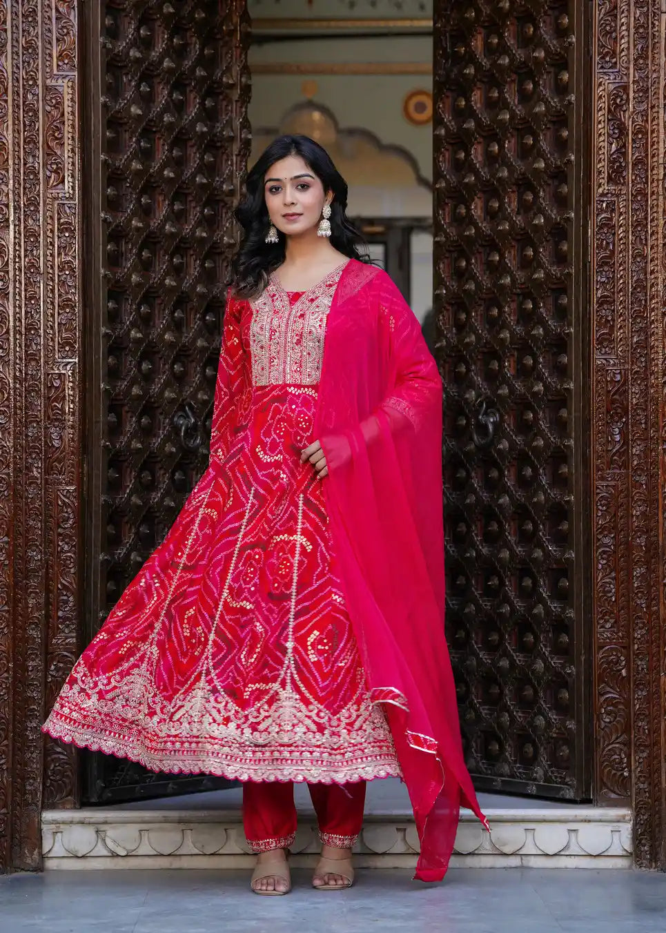 Red kurti with pant and dupatta