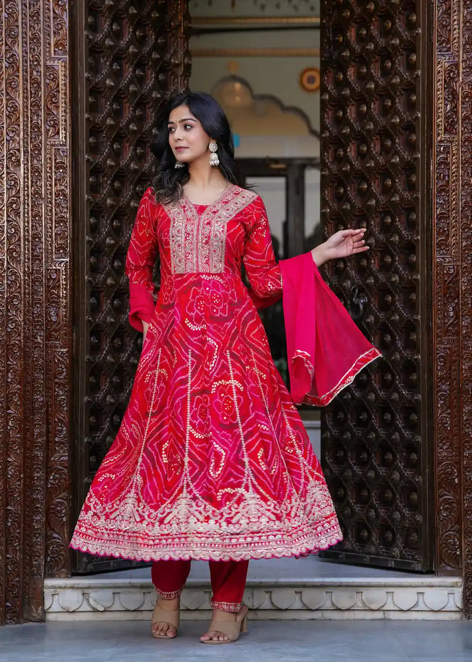 Red kurti with pant and dupatta