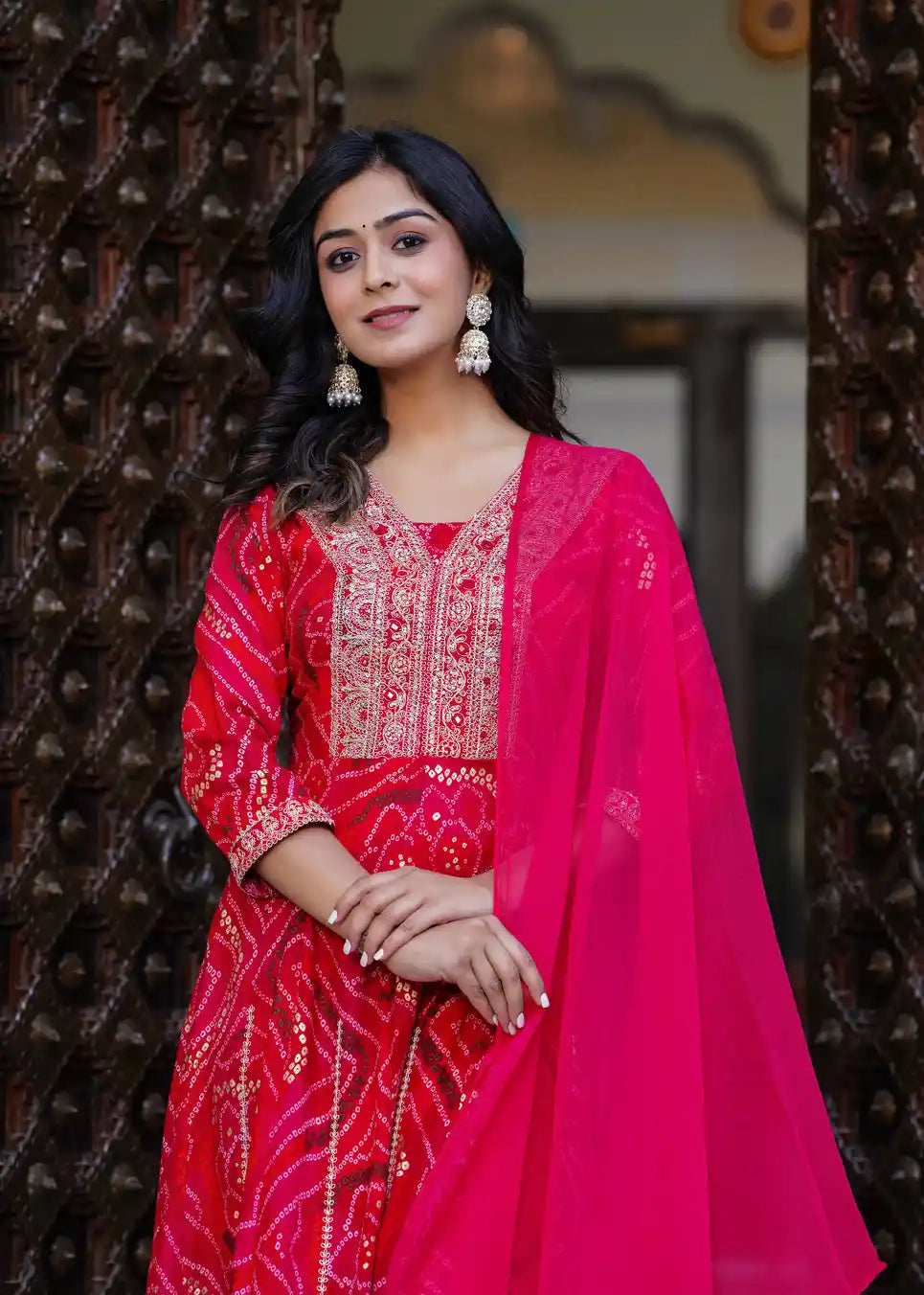 Red kurti with pant and dupatta