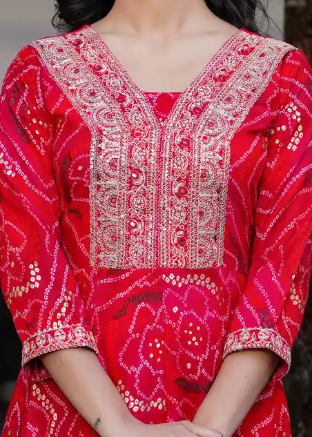 Red kurti with pant and dupatta