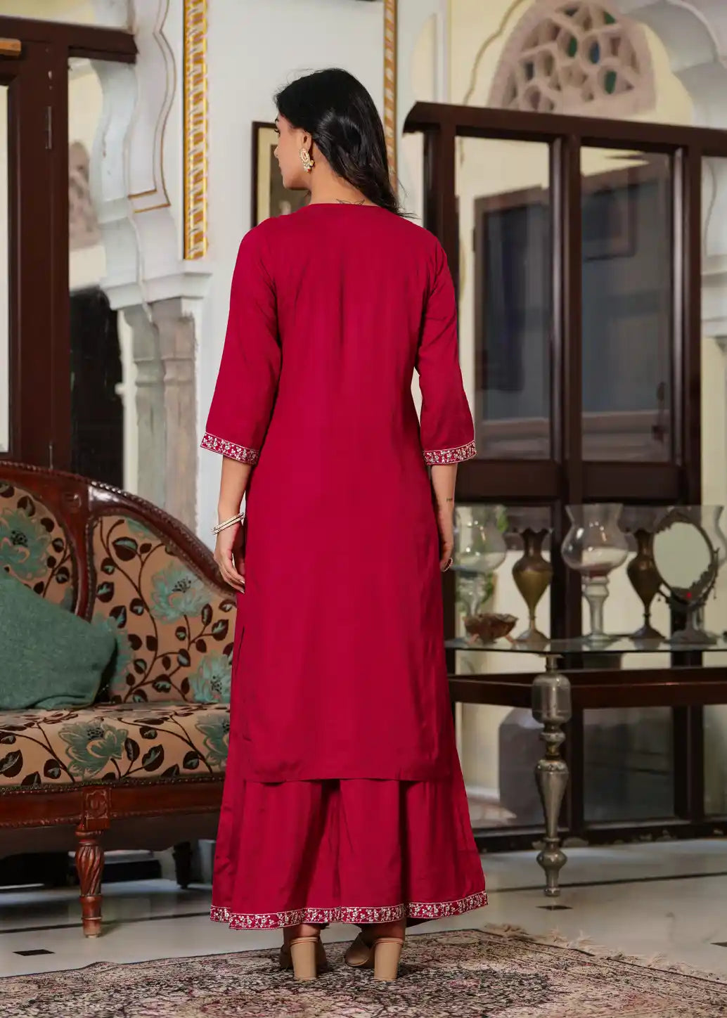 Maroon kurti with palazzo