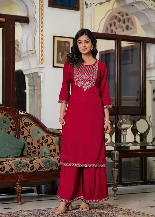 Maroon kurti with palazzo