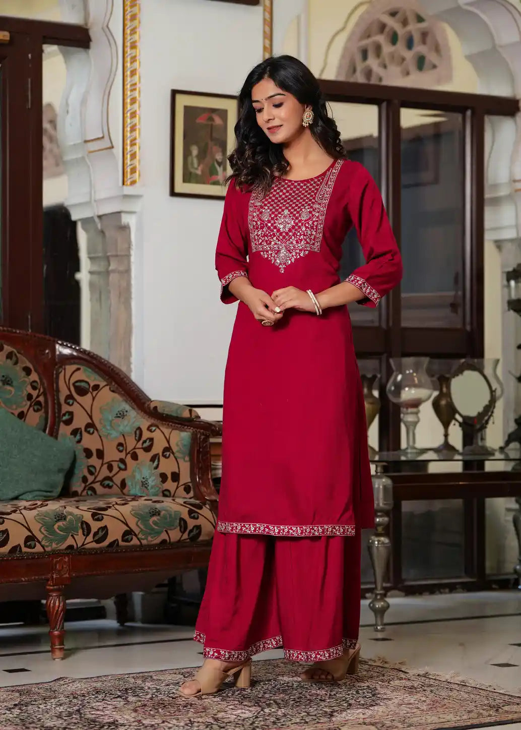 Maroon kurti with palazzo