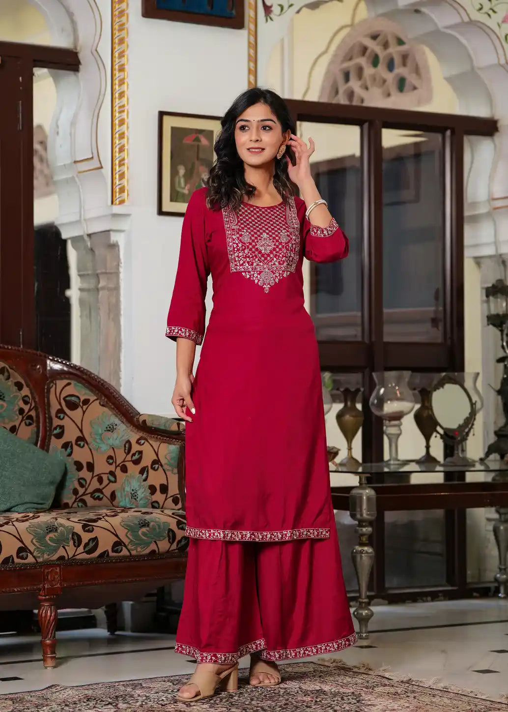 Maroon kurti with palazzo