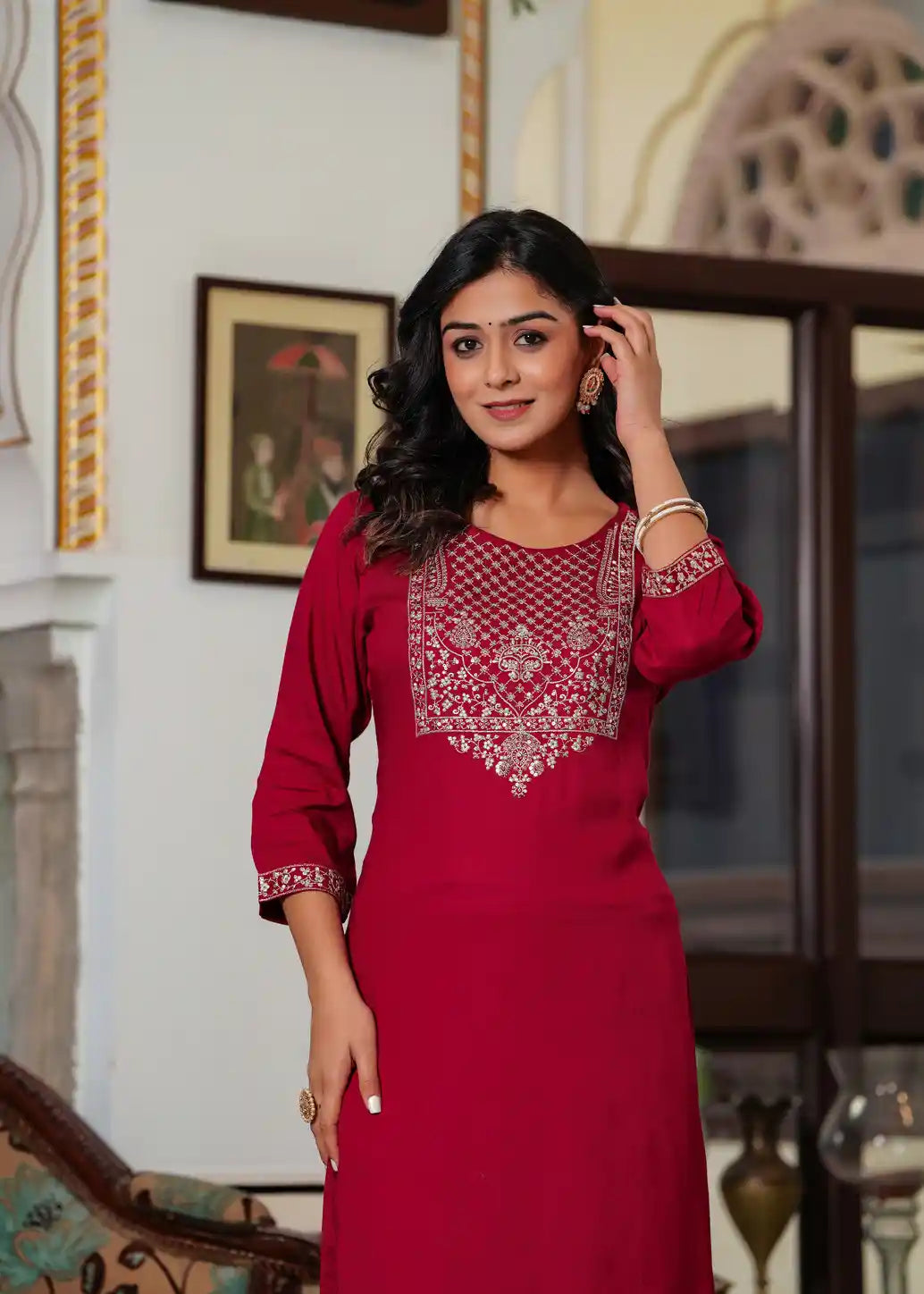 Maroon kurti with palazzo