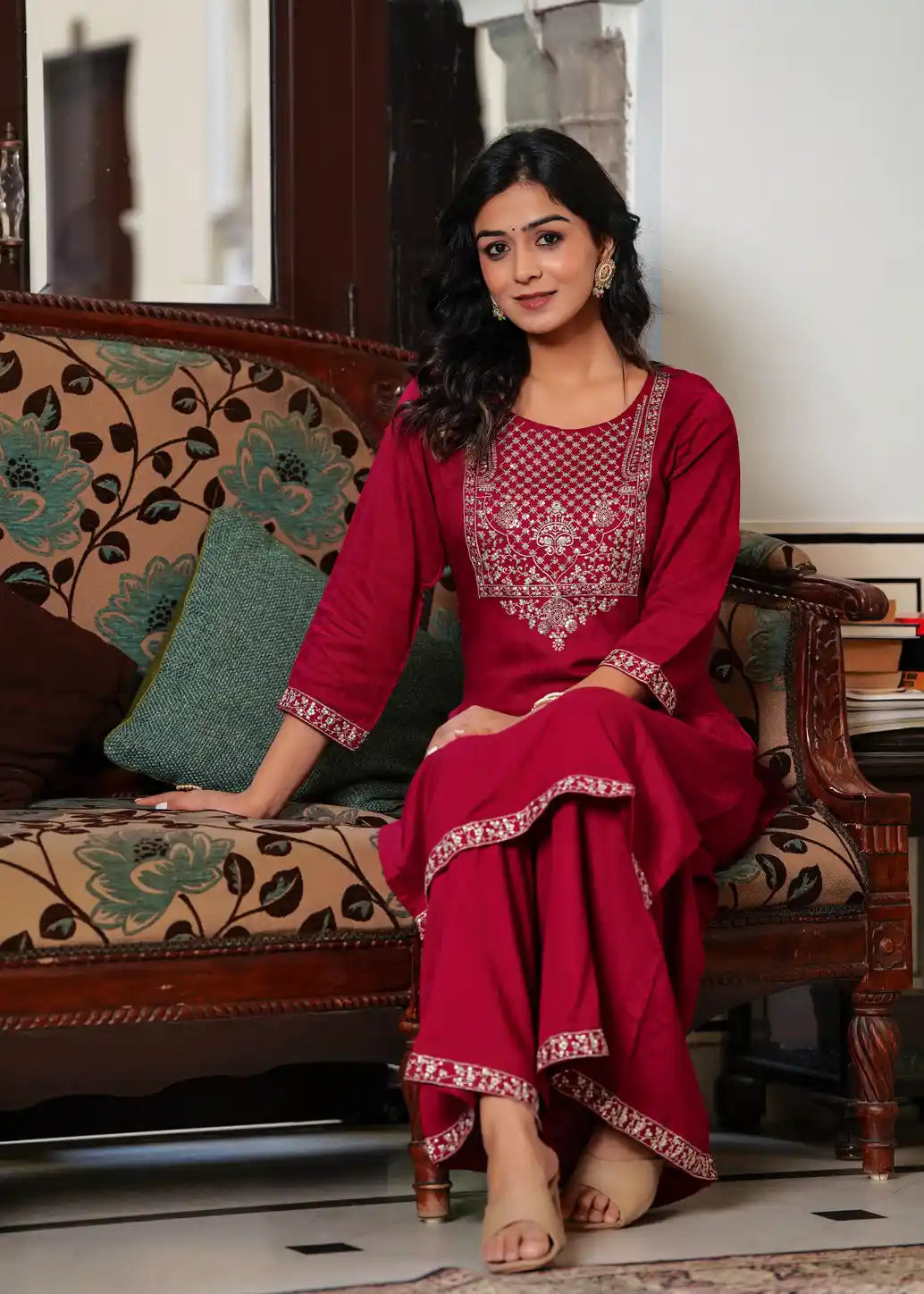 Maroon kurti with palazzo