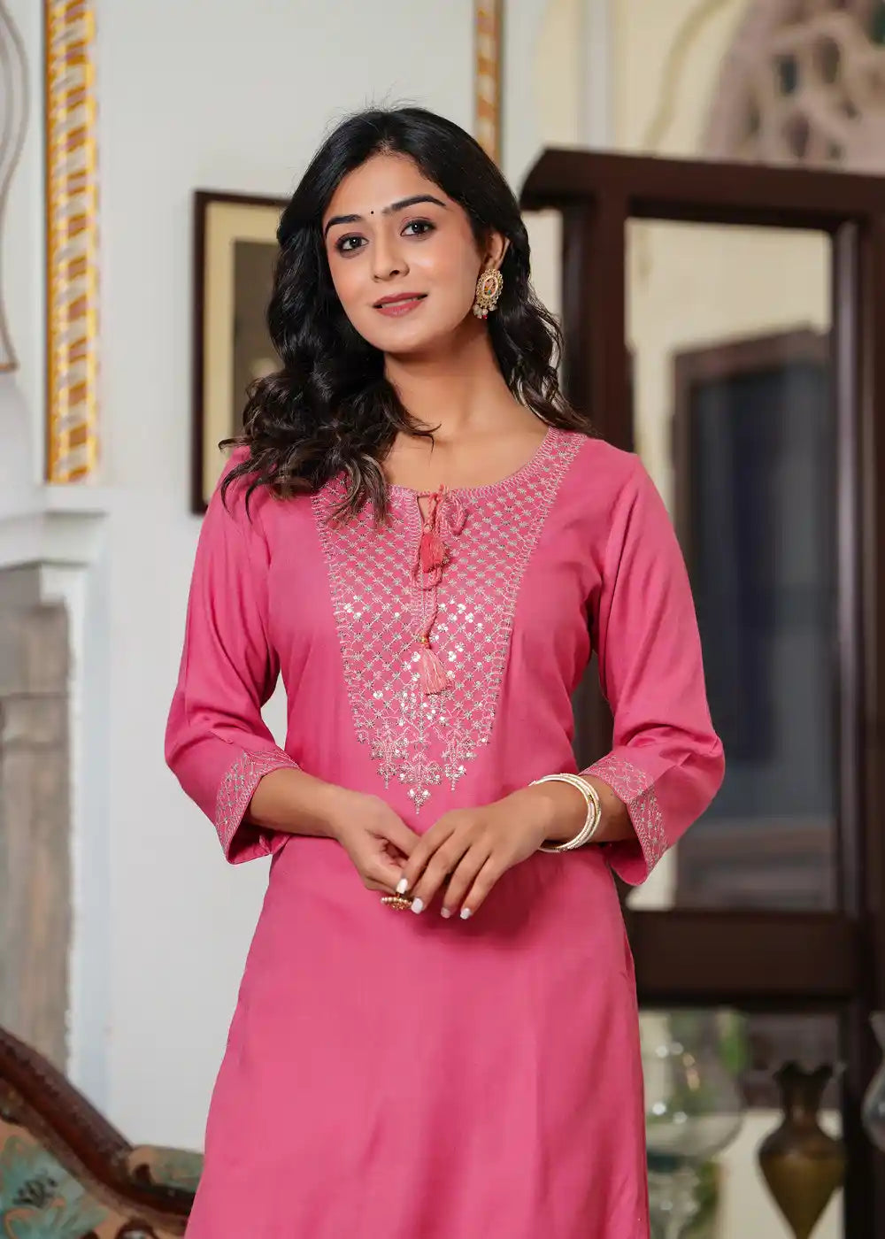 Rose pink kurti with palazzo