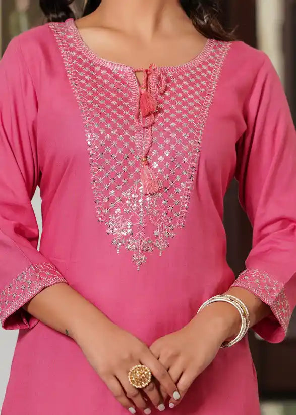 Rose pink kurti with palazzo