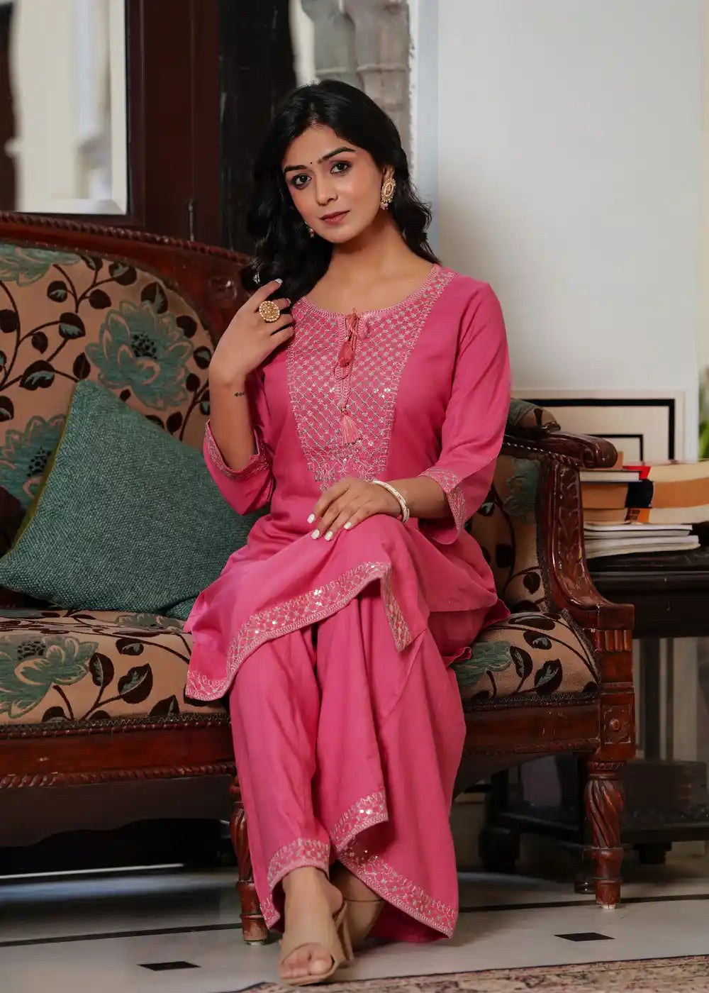 Rose pink kurti with palazzo