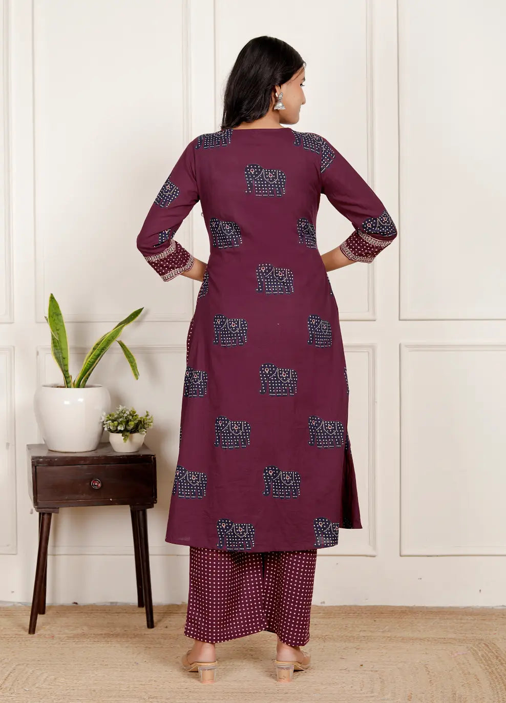 Maroon Pure Cotton Kurti Bottom and Dupatta Set