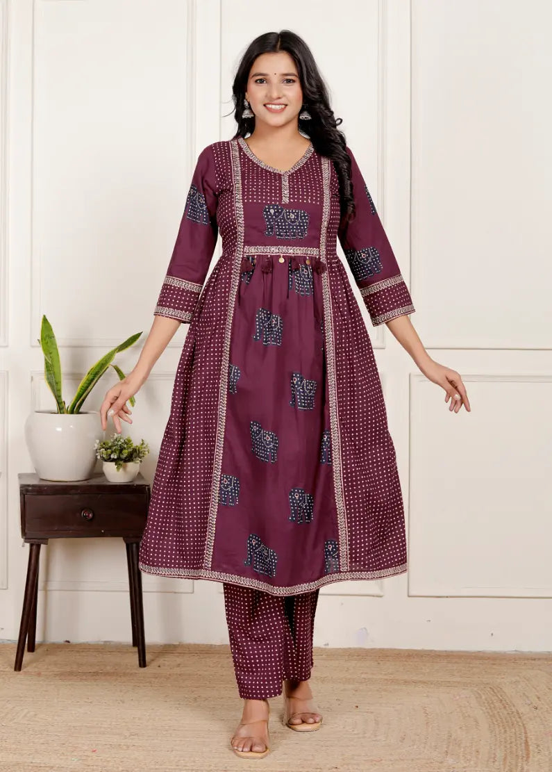 Maroon Pure Cotton Kurti Bottom and Dupatta Set