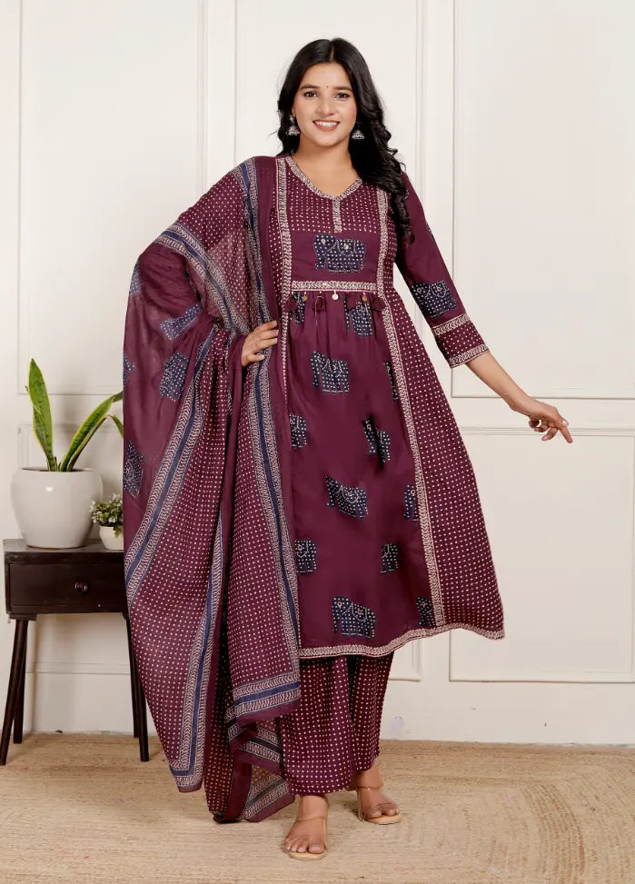Maroon Pure Cotton Kurti Bottom and Dupatta Set