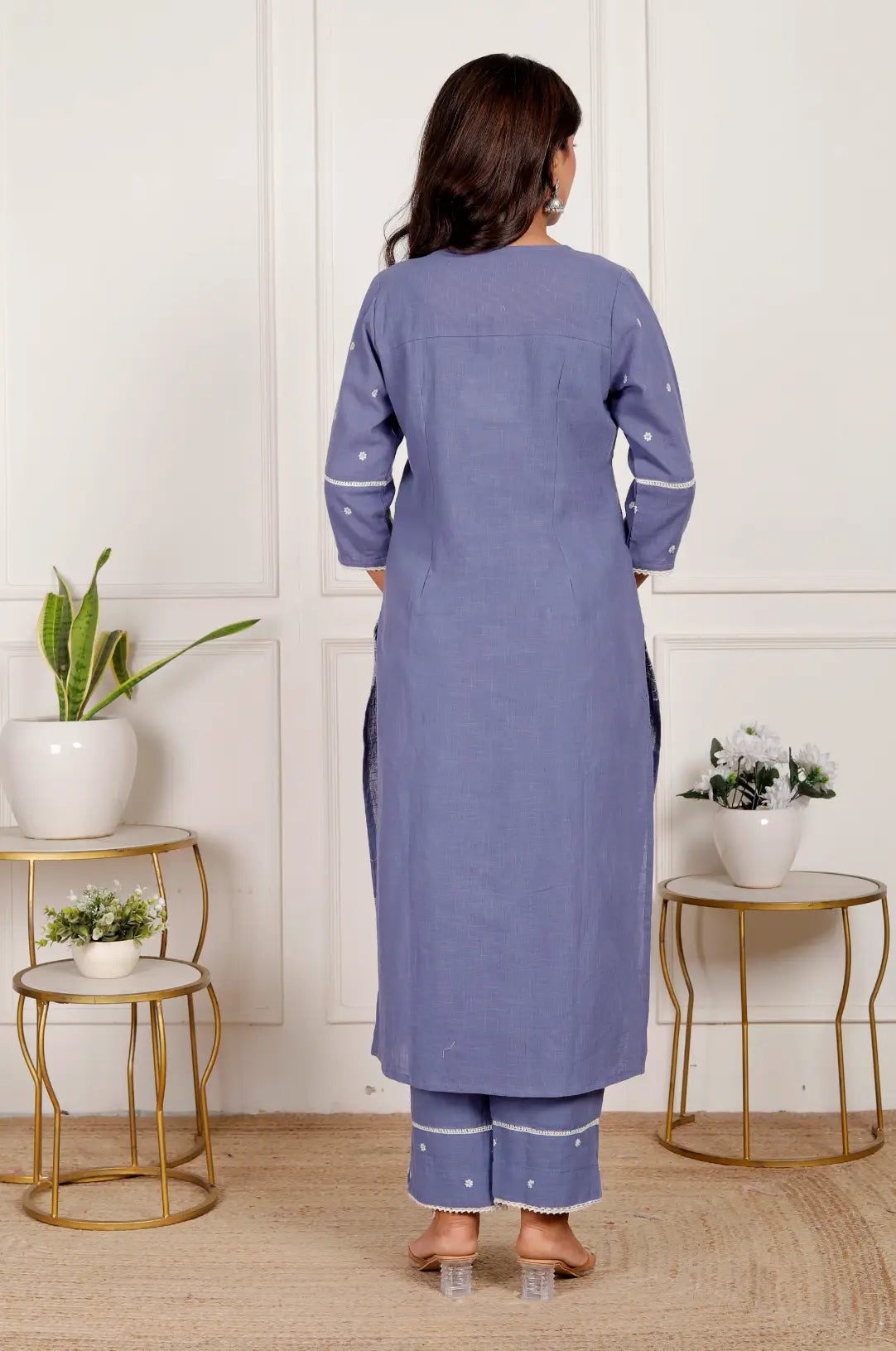 Dark Lavendar Cotton Kurti Bottom and Dupatta Set