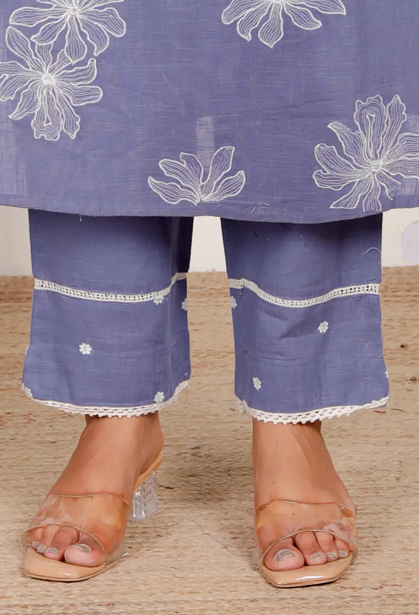 Dark Lavendar Cotton Kurti Bottom and Dupatta Set