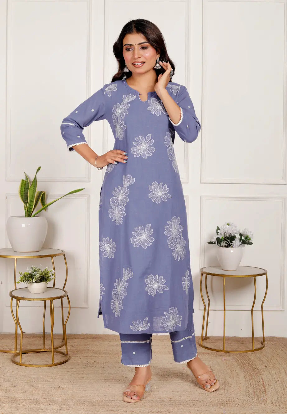 Dark Lavendar Cotton Kurti Bottom and Dupatta Set