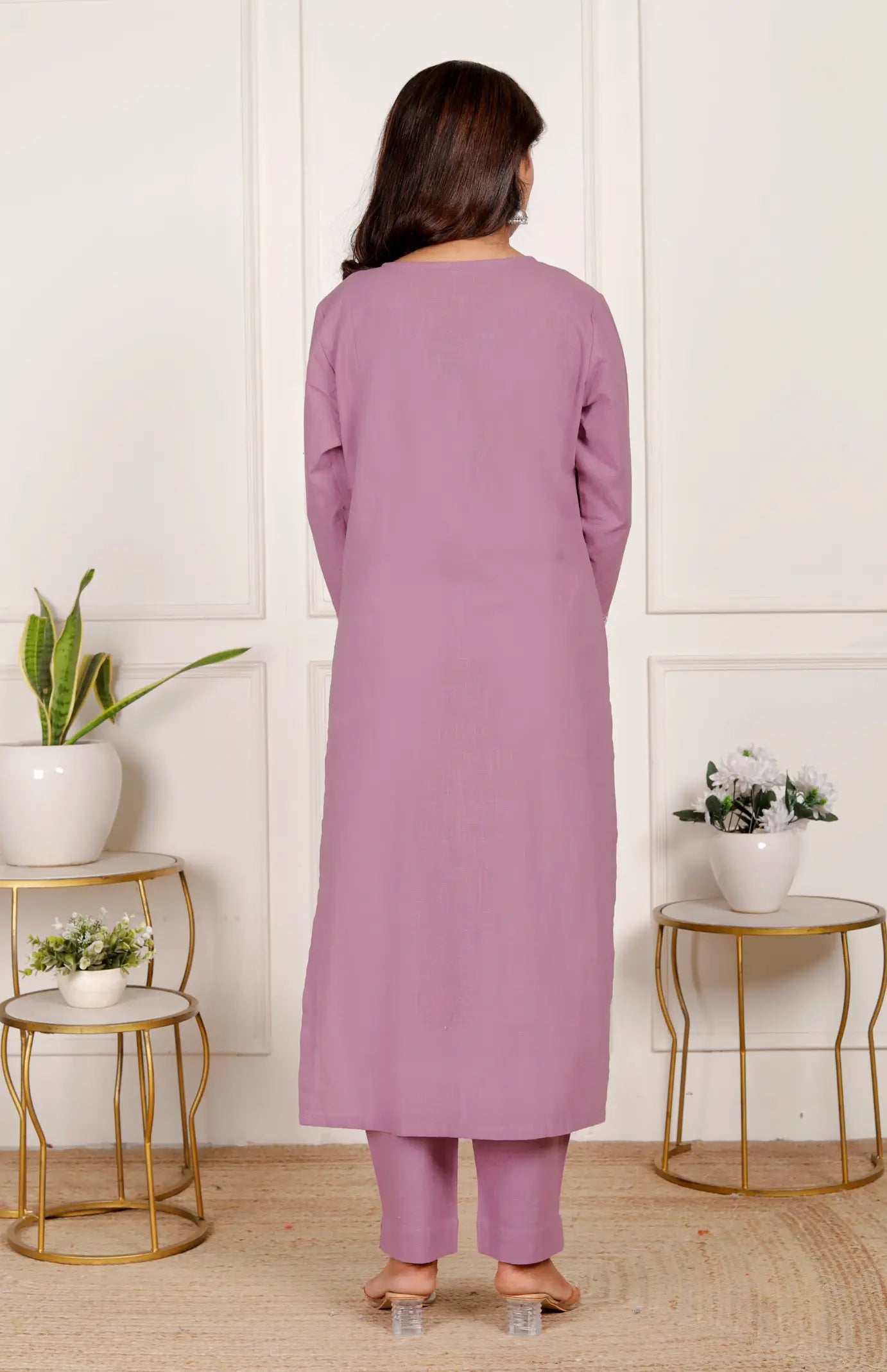 Lavendar Pure Cotton Kurti Bottom and Dupatta Set