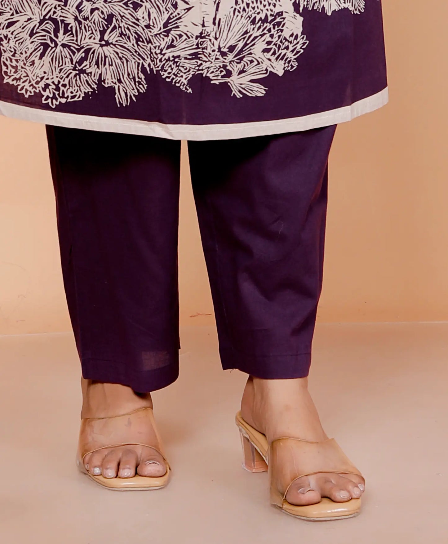 Dark Purple Pure Cotton Kurti Bottom and Dupatta Set