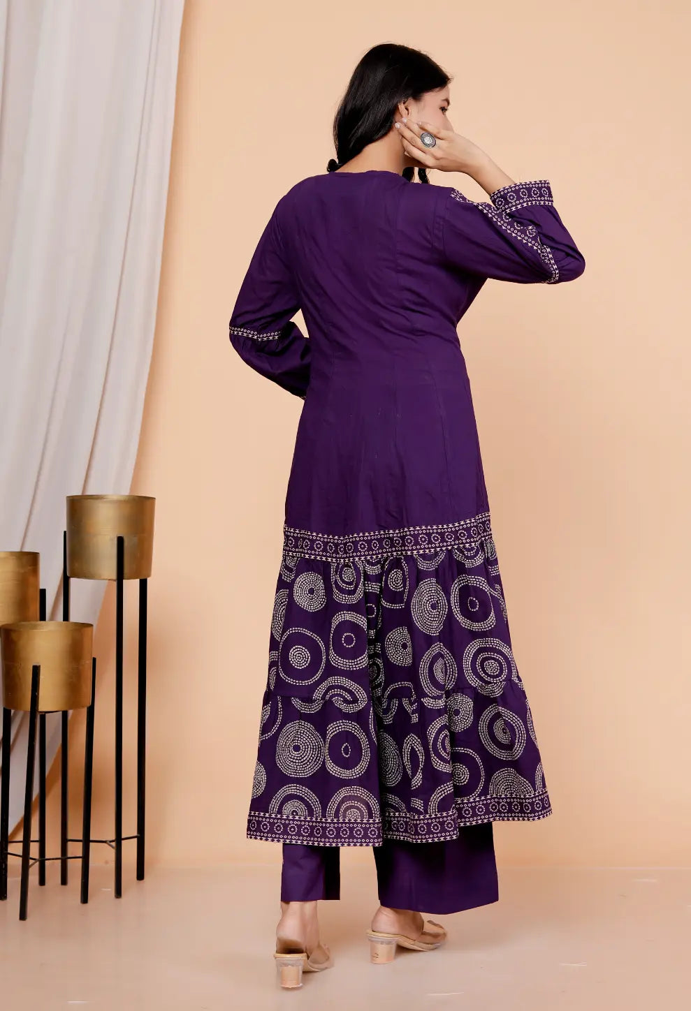 Dark Purple Pure Cotton Kurti Bottom and Dupatta Set