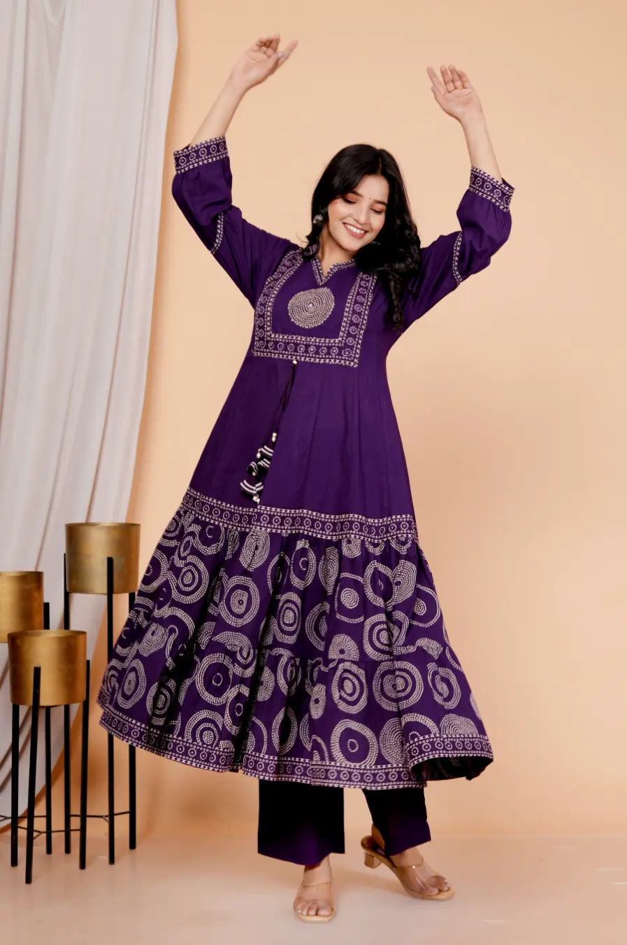 Dark Purple Pure Cotton Kurti Bottom and Dupatta Set