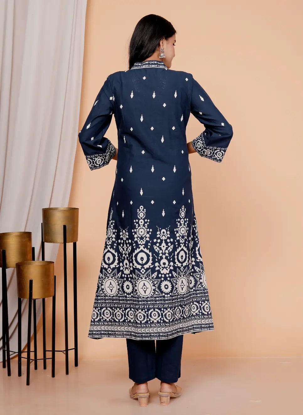 Dark Blue Pure Cotton Kurti Bottom and Dupatta Set