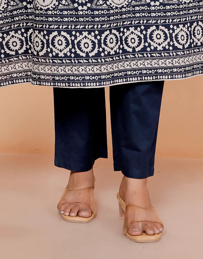 Dark Blue Pure Cotton Kurti Bottom and Dupatta Set