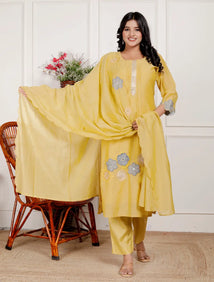 Gold Silk Kurti Bottom and Dupatta Set
