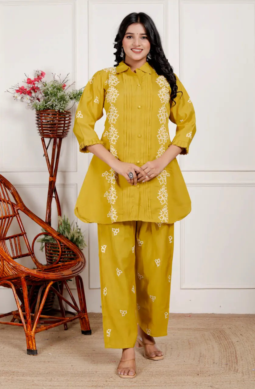 Mustard Pure Cotton Kurti and Bottom Cord Set