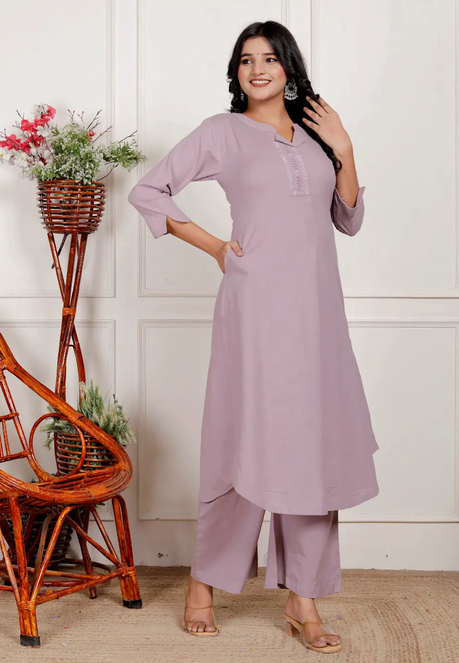 Lavender Pure Cotton Kurti and Bottom Cord Set