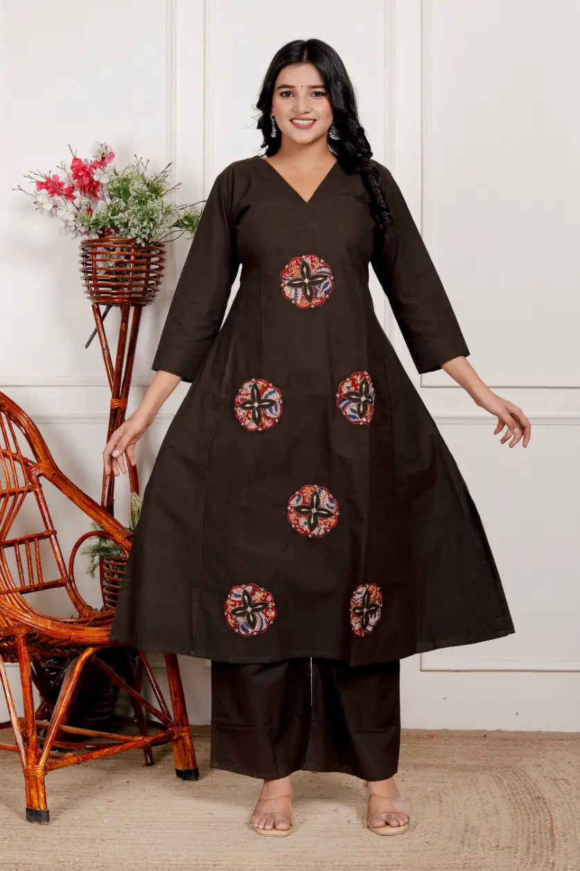 Brown Pure Cotton Kurti and Bottom Set