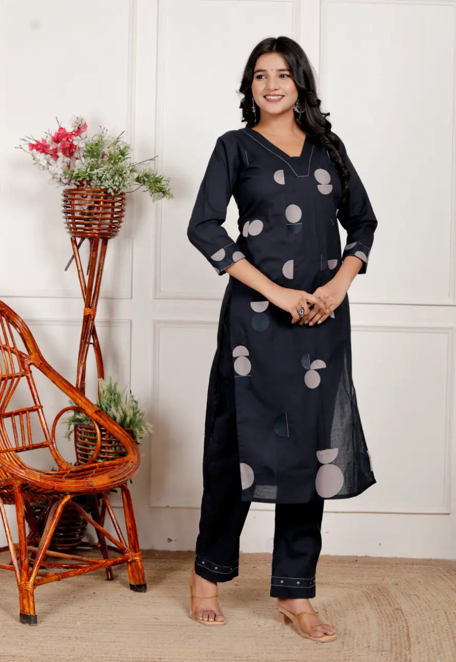 Dark Blue Pure Cotton Kurti and Bottom Set
