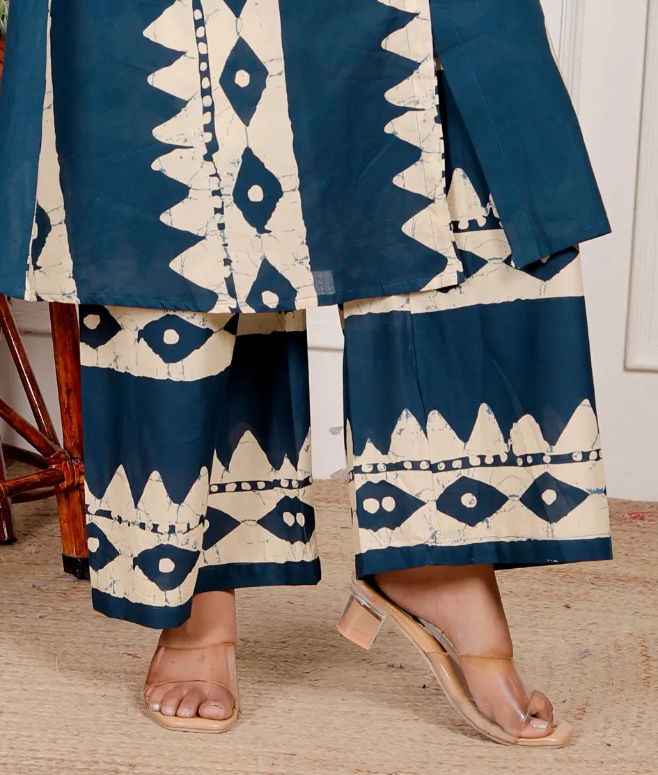 Navy Blue Cotton Kurti and Bottom Cord Set