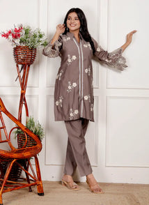 Dark Lavendar Silk Kurti and Bottom Cord Set