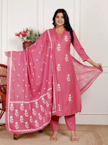 Rose Pink Silk Kurti Bottom and Dupatta Set