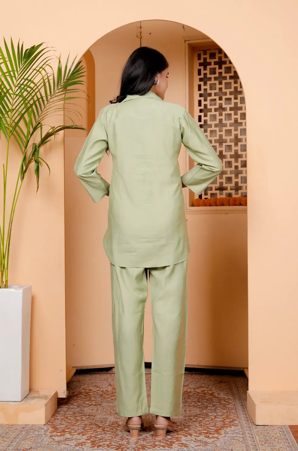 Pista Green Silk Kurti and Bottom Cord Set