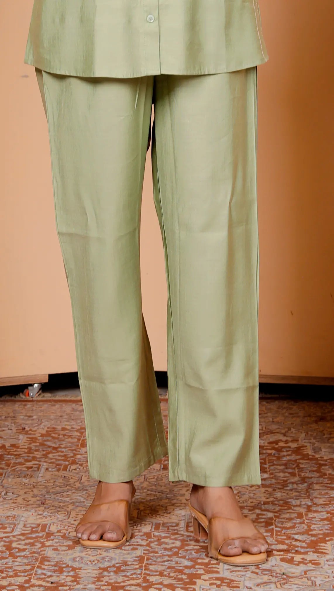 Pista Green Silk Kurti and Bottom Cord Set