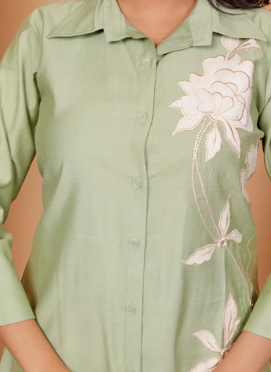 Pista Green Silk Kurti and Bottom Cord Set