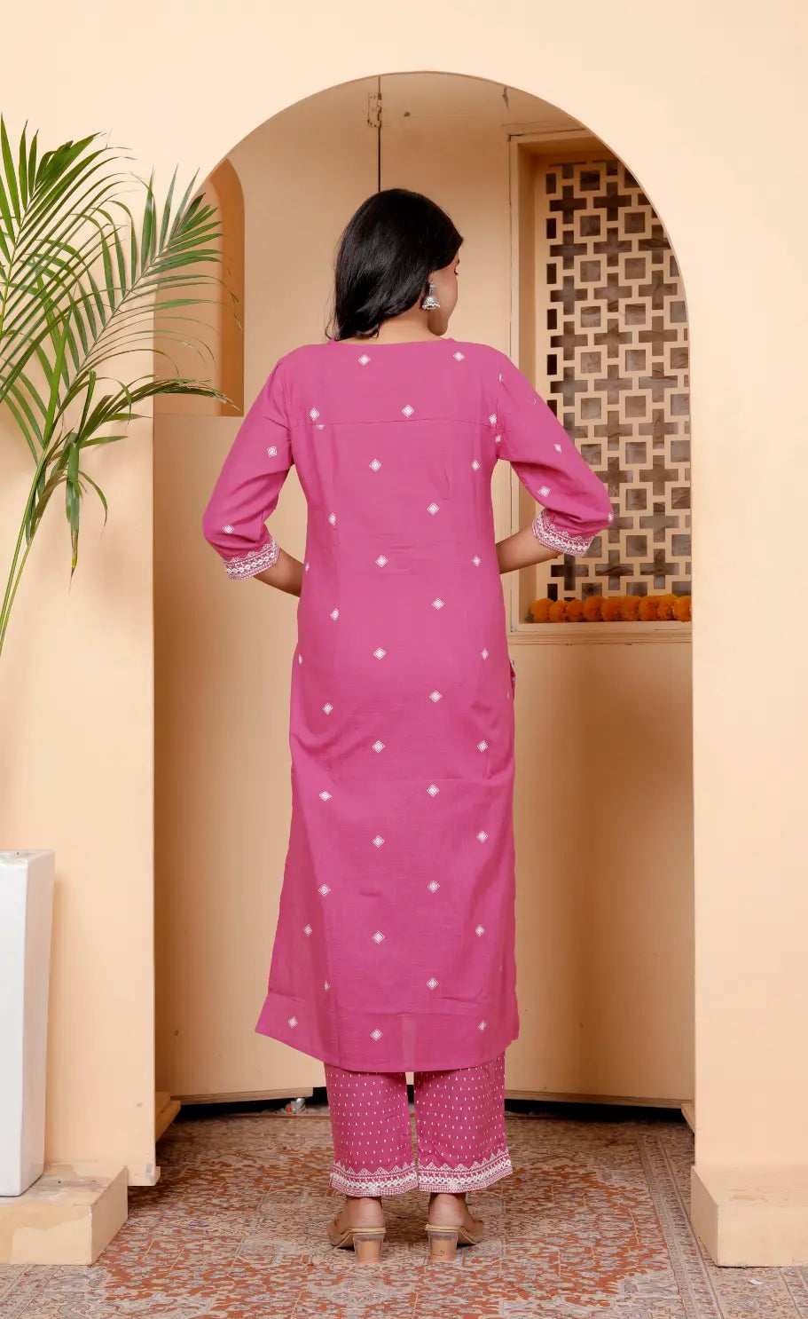 Dark Pink Pure Cotton Kurti Bottom and Dupatta Set