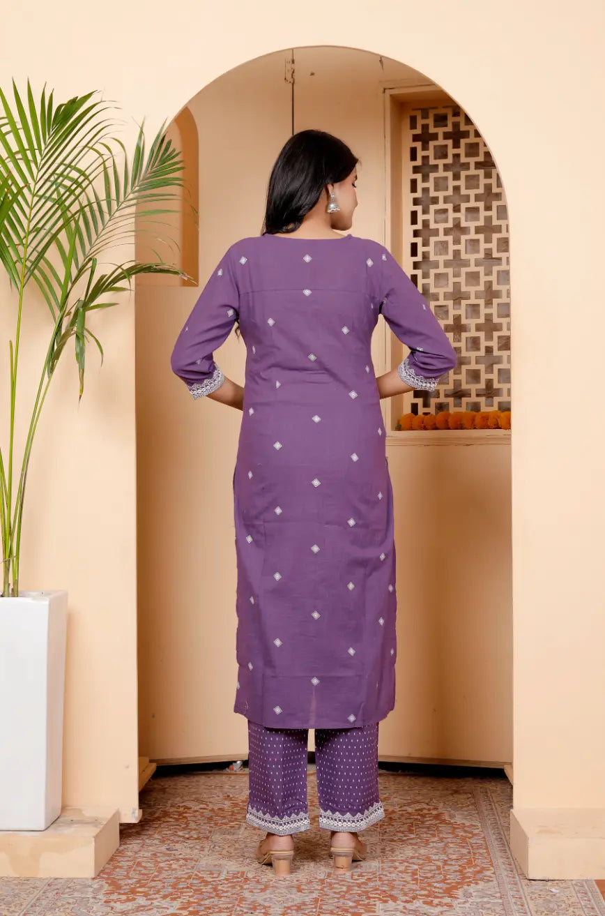 Dark Mauve Pure Cotton Kurti Bottom and Dupatta Set
