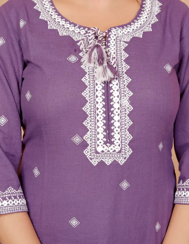 Dark Mauve Pure Cotton Kurti Bottom and Dupatta Set