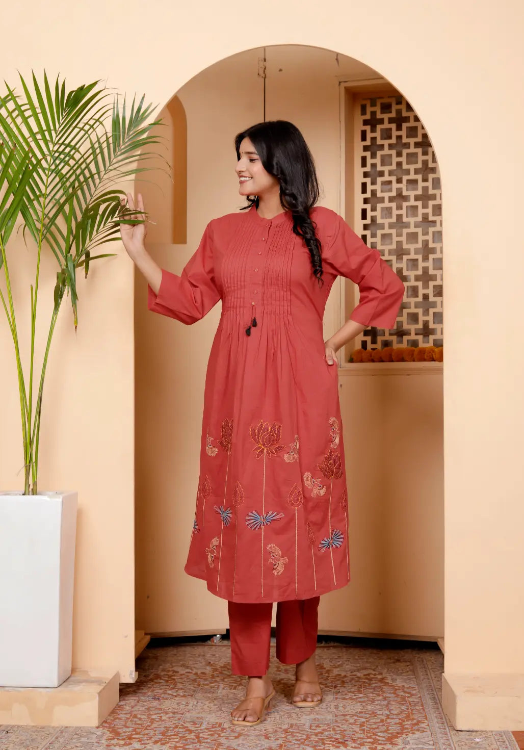 Orange Pure Cotton Kurti and Bottom Set