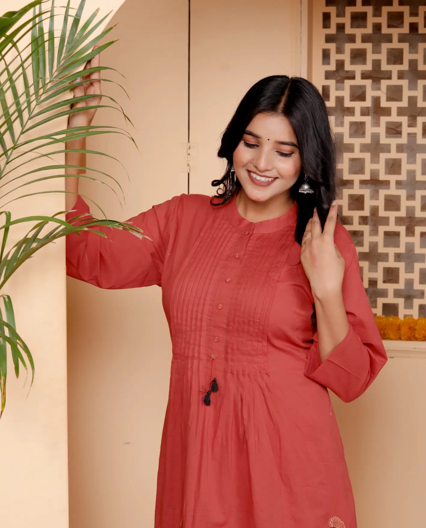 Orange Pure Cotton Kurti and Bottom Set